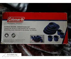 Coleman 12-Piece Enamel Dinnerware Set, Blue